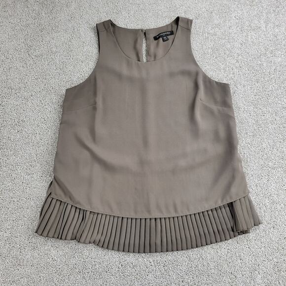 Banana Republic Womens Sleeveless Top Small Taupe Accordion Pleat-Hem Layered - Picture 1 of 12